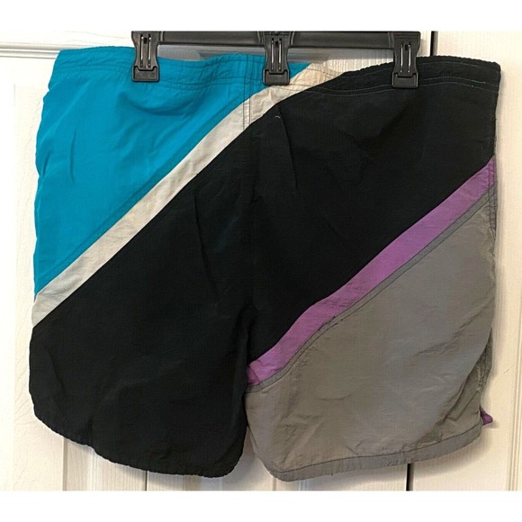 Vtg 90's Breezy Point USA Men's L (36-38) Swim Trunks Shorts Colorblock Striped - Picture 2 of 6